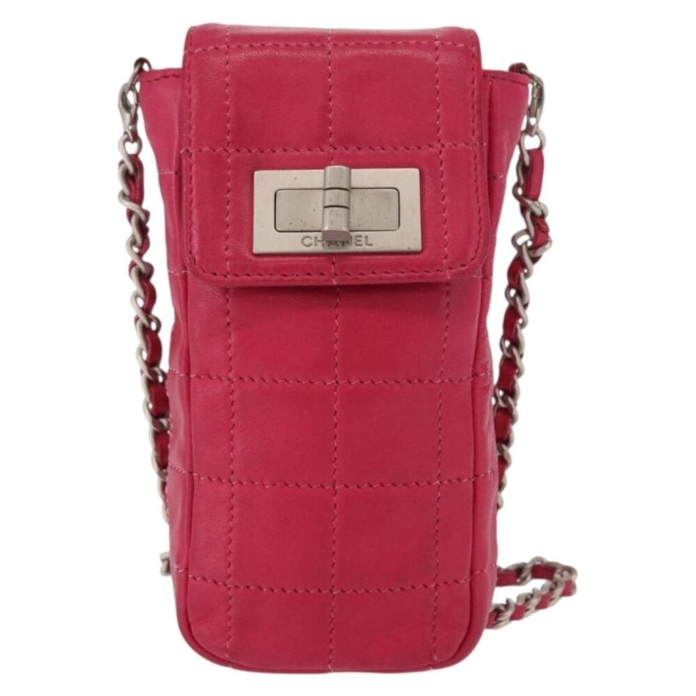 Chanel Leather Choco Bar Line Chain Crossbody Bag Pink